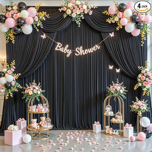 20ft x 10ft Wrinkle Free Black Wedding Backdrop Curtains for Party Bridal Shower Reception Decorations Black Fabric Curtain Backdrops Drapes for Photography Baby Shower Birthday Background