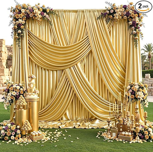 10x12FT Gold Sequin Backdrop Curtain -2 Panels 5x12FT Wrinkle Free Shimmer Back Drop Cloth, Glitter Backdrop Drapes for Photography, Birthday, Wedding, Graduation Background