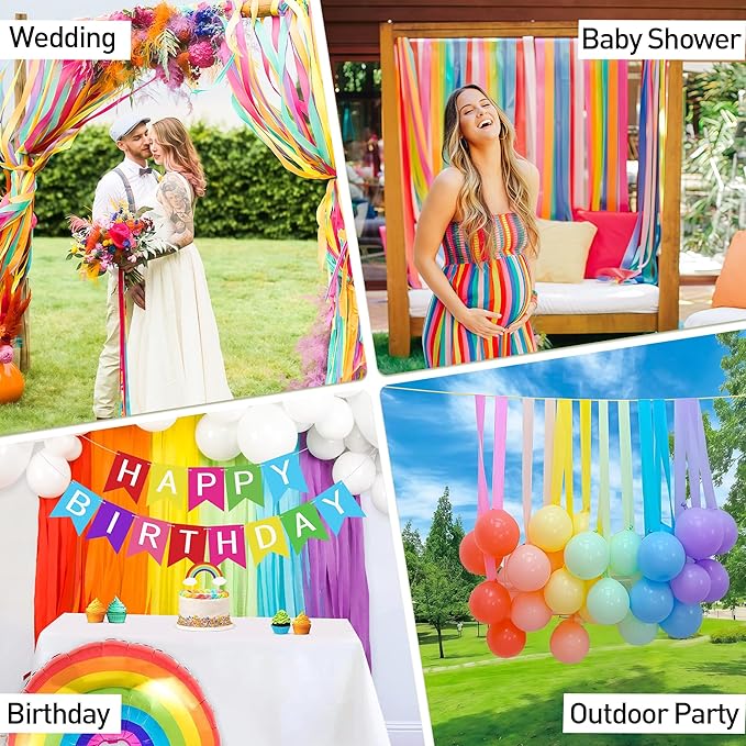 Crepe Paper Streamers, 12 Rolls Party Streamers, 6 Colors 984 Ft Streamers Party Decorations for Birthday, Wedding, Baby Shower, Holiday, DIY Crafts, Backdrop