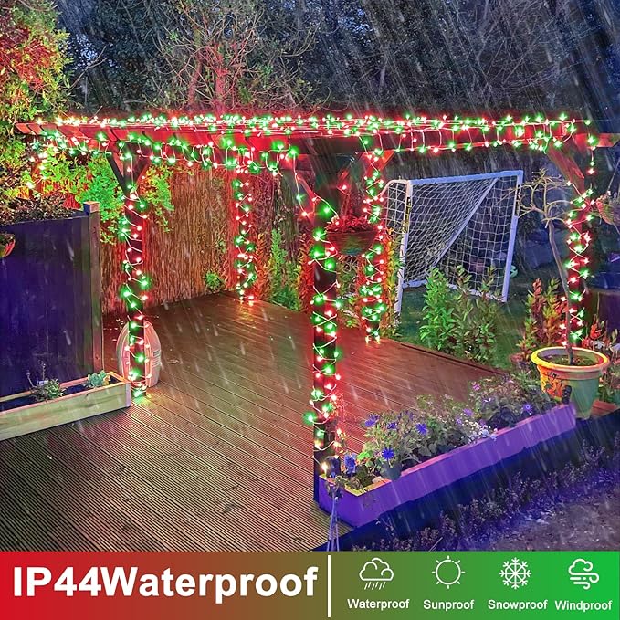 120 LED Christmas Lights Outdoor Waterproof, Red and Green String Lights for Bedroom Clear Wire, Connectablle 8 Modes Plug in Fairy String Lights for Tree Christmas Halloween Decorations