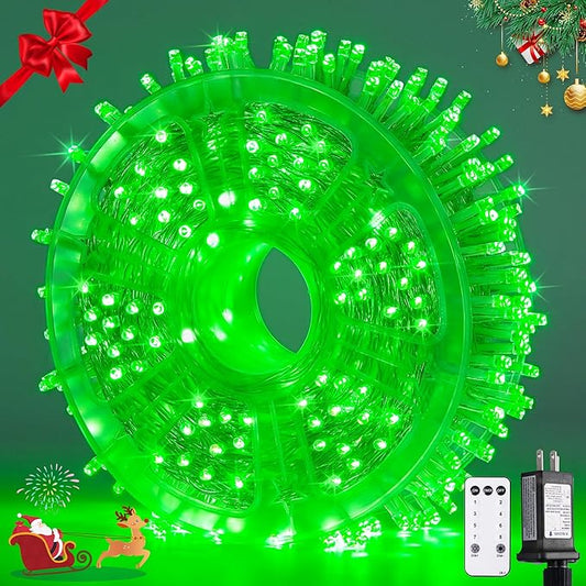 JMEXSUSS 400 LED Green Christmas Lights Indoor Outdoor, 132ft St Patrick's Day String Lights Plug in with Remote Clear Wire Christmas Tree Lights for Room Garden Patio Outside Party Xmas Tree Decor