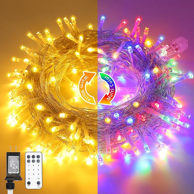 JMEXSUSS 200 LED Christmas String Lights Outdoor Waterproof, 66ft Color Changing String Lights Plug in, Warm White & Multicolor Christmas Lights for Trees Yard Wedding Xmas Party