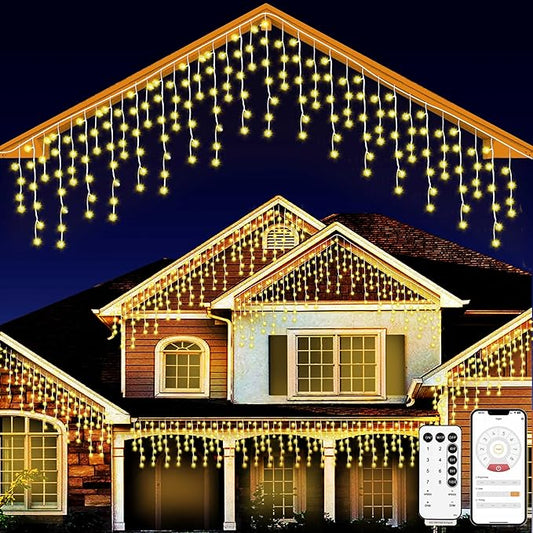 SOSHOT Christmas String Lights Outdoor - 49Ft/15M 640 LED 8 Modes with Remote Control and App Waterproof Christmas Lights for Patio Yard Garden Wedding Party-Warm White