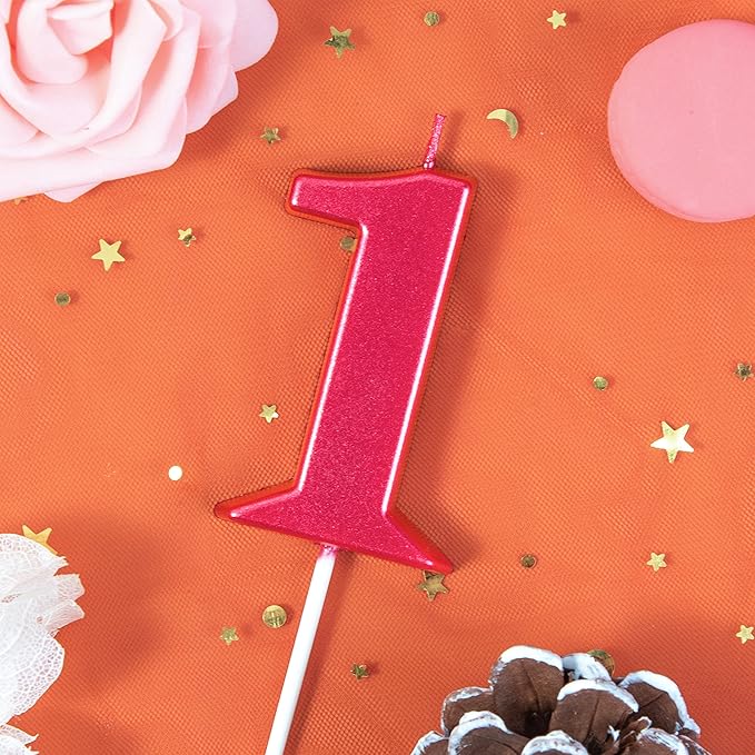 PHD CAKE 2.76 Inch Modern Red 1 Number Birthday Candles, Red Number Candles, Cake Number Candles, Party Celebration