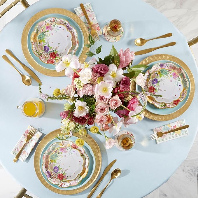 Kate Aspen Garden Blooms 7 in. Decorative Floral Premium Paper Plates (350 GSM weight -Set of 16) - Perfect for Bridal Showers and Weddings (28625NA)