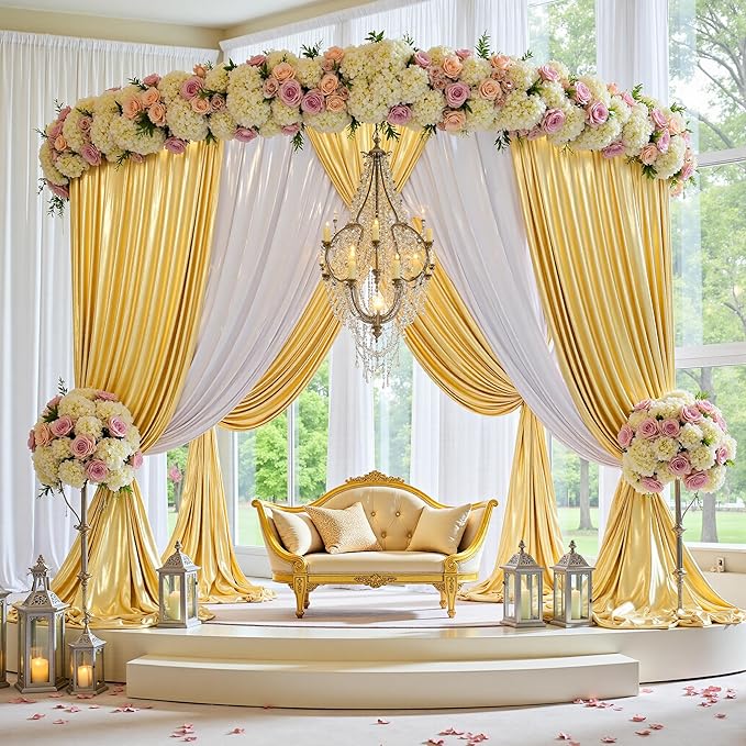 10x12ft Gold Sequin Backdrop Curtains, Wrinkle Free Shimmer Drapes Photography Background, 2 Panels 5x12FT Non-Shedding Glitter Sparkle Curtain for Wedding Birthday Christmas Studio Party Decoration