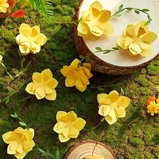 2PCS Yellow Flower Garland, Narcissus Party Decorations, Daffodil Flower Leaves Banner, Spring Wildflower Garland for Birthday Baby Shower Wedding Garden Decor