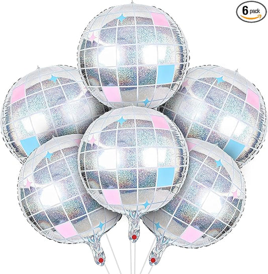 BTSD-home 6 Pack Iridescent Disco Ball Foil Balloons Iridescent Party Decorations 22 Inch Large Holographic Mirror Ball for Disco 70s 80s 90s Bachelorette Party Decor Balloon Arch Supplements
