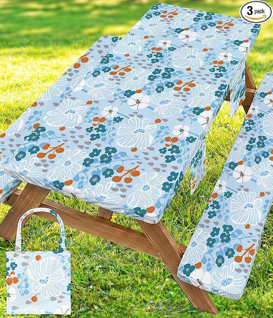 Picnic Table Cover with Bench Covers Tablecloth Glamping Essentials Travel Vacation Table Cloth Outdoor Cool Unique Fun Ideas Gifts for Camper Camping Lovers RV Owner Family Couple Women Female Mom