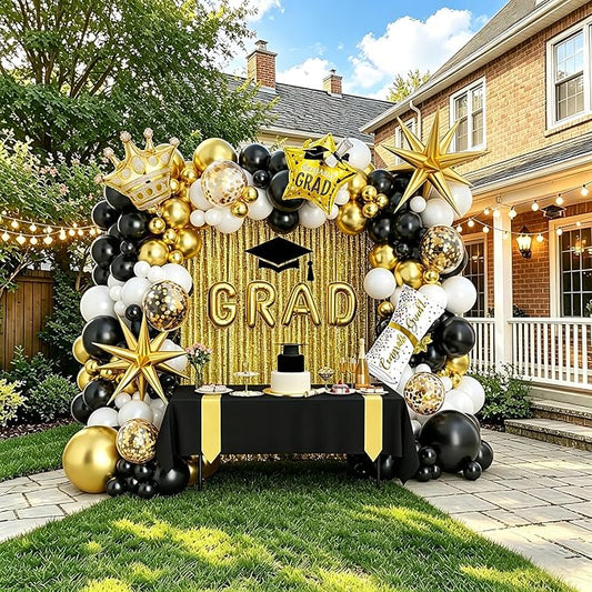 Graduation Balloon Arch Garland Kit Black Gold White Graduation Decorations 2026 for College High School Class of 2026 Grad Party Prom Decor