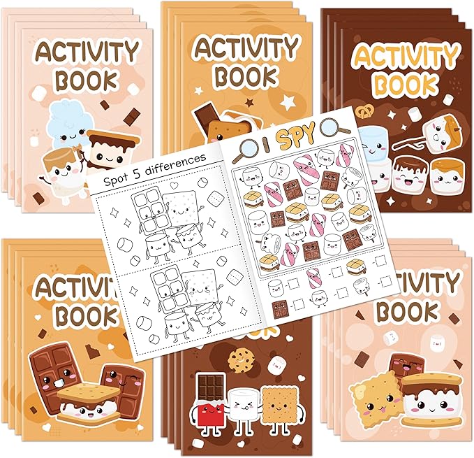 Marshmallow Activity Books for Kids-24 Pcs Marshmallow Mini Game Coloring Books Set Bulk Mazes Word Research Word Scramble Games for Birthday School DIY Activity Supplies Goodie Bags Stuffer