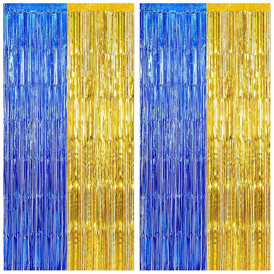 KatchOn, Blue and Gold Fringe Backdrop for Parties - XtraLarge, Pack of 2 | Blue Fringe Backdrop | 2026 Graduation Party Decorations | Graduation Decorations 2026