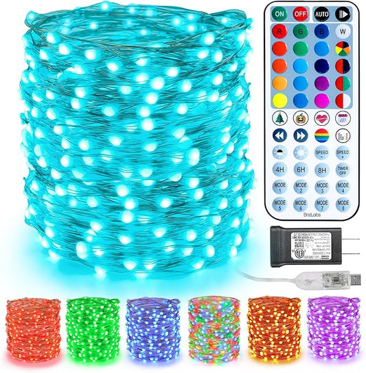 BrizLabs Color Changing Fairy Lights, 66ft 200 LED Red White Blue Fairy Lights with Remote, July 4th Lighting with Timer Dimmable Twinkle Light Music Sync for Indoor Xmas Halloween 4th of July Party