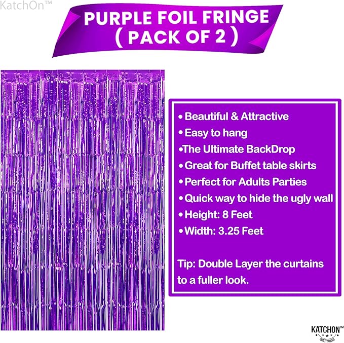 KatchOn, Metallic Purple Foil Fringe Curtain 3.2x8 Ft, Pack of 2 | Streamer Backdrops for Purple Birthday Decorations, Mermaid Birthday Decor for Home | Backdrops for Graduation Decorations 2026