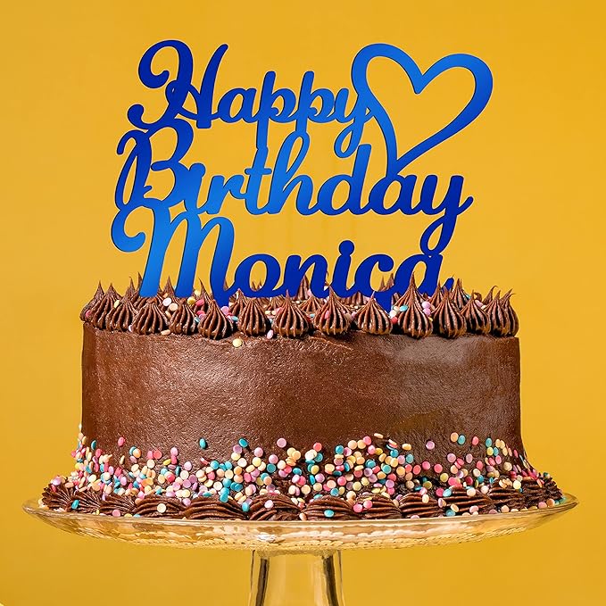 Personalized Birthday Cake Topper - Happy Birthday Cake Toppers w/Name and Heart - Custom Acrylic Cake Decorations, Birthday Cake Topper for Birthday Party - 2 Glitter Acrylic Option