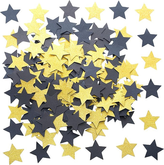 Glitter Five Stars Table Confetti Decor - Black Gold Wild One 1st Birthday Graduation Party Twinkle Stars Confetti Sequins Wedding New Years Party Confetti Sprinkles Decoration, 200pc