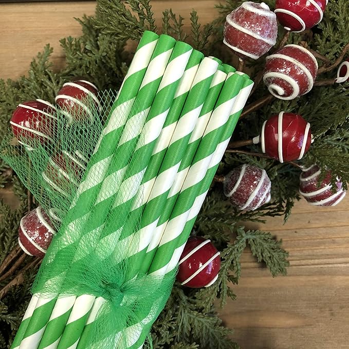 50 Christmas Paper Straws - Red White and Green - Stripe - 50 Pack Outside the Box Papers Brand