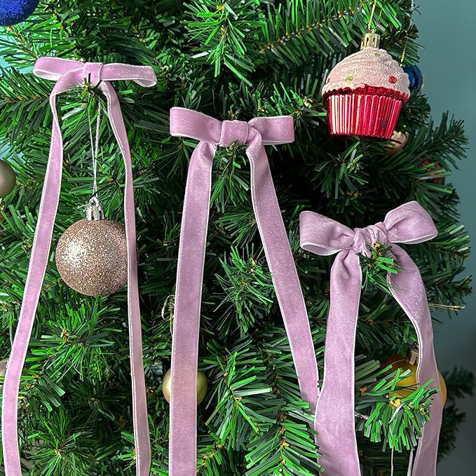 Purple Velvet Ribbon, Vintage Mauve Velvet Christmas Ribbon, Thick Lavender Ribbons Set for Christmas Tree, Bow Ornaments, Gift Wrapping, Crafts, 3 Rolls 3/8, 5/8, 1 inch Wide, 30 Yards Totally