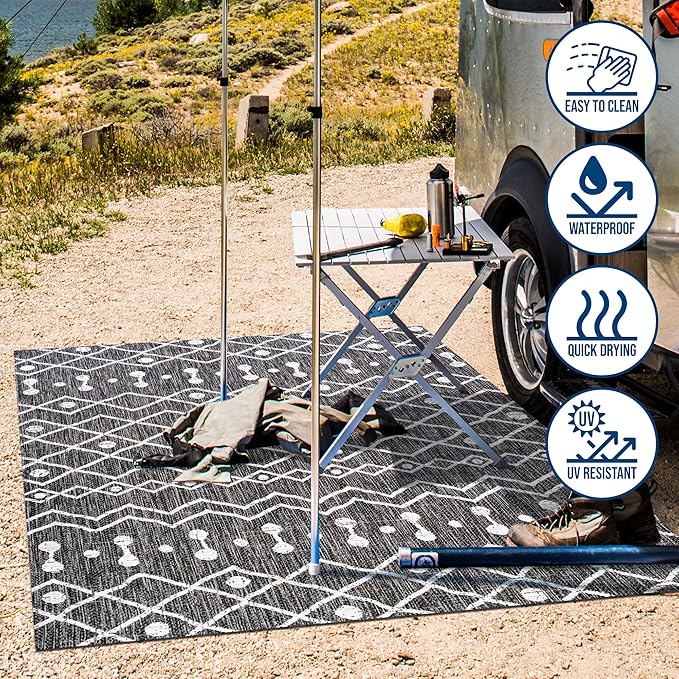 JONATHAN Y Tribal Bohemian Indoor Outdoor Area Rug 4X6 Black/Ivory, Nokat for Backyard, Patio, Porch, Easy-Cleaning, High Traffic, Pet-Friendly, Non-Shedding (SMB131E-4)