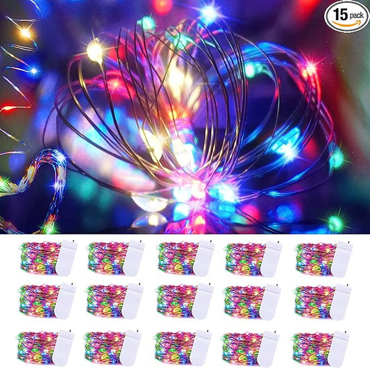 SmilingTown Christmas Fairy Lights Battery Operated-15 Packs 20 LED 6.6FT Silver Wire String Lights Firefly Starry Lights for DIY Custom Wedding Party Table Centerpiece Decoration (Multicolor)