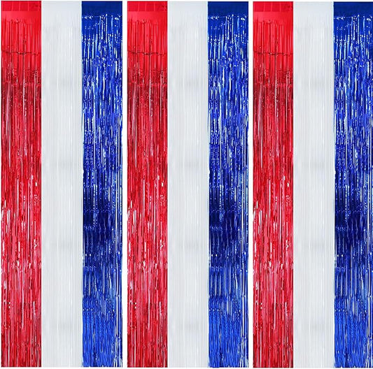 BEISHIDA 3 Pcs Red Blue White Door Streamers Curtain July 4th Party Streamers Backdrop 4th of July Party Wall Background for Party Decoration Photo Booth Props(3.28 ft x 6.56 ft)