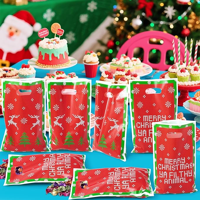 JuPelozak Christmas Party Favor Bags - 50pcs Funny Xmas Movie Goodie Bag, Merry Christmas Ya Filthy Animal Candy Cookies Gift Decor for Adult Teen Fans, Holiday Celebration Decorations Supplies