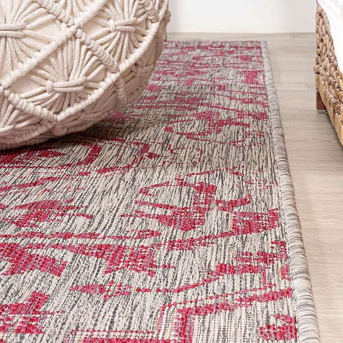 JONATHAN Y Boho Medallion Indoor Outdoor Runner Rug 2X10 Light Gray/Fuchsia, Estrella Textured Weave for Backyard, Patio, Porch, Easy-Cleaning, High Traffic, Pet-Friendly, Non-Shedding (SMB105F-210)