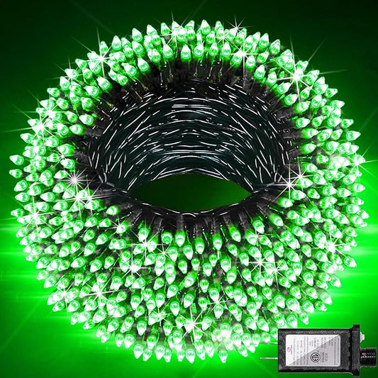300 LED Indoor Outdoor String Lights with 12 Modes, Green Wire Christmas Tree Lights with Timer, Dimmable St Patrick's Day Decorations Lights, 75FT LED Lights for Halloween Xmas Easter Decor, Green