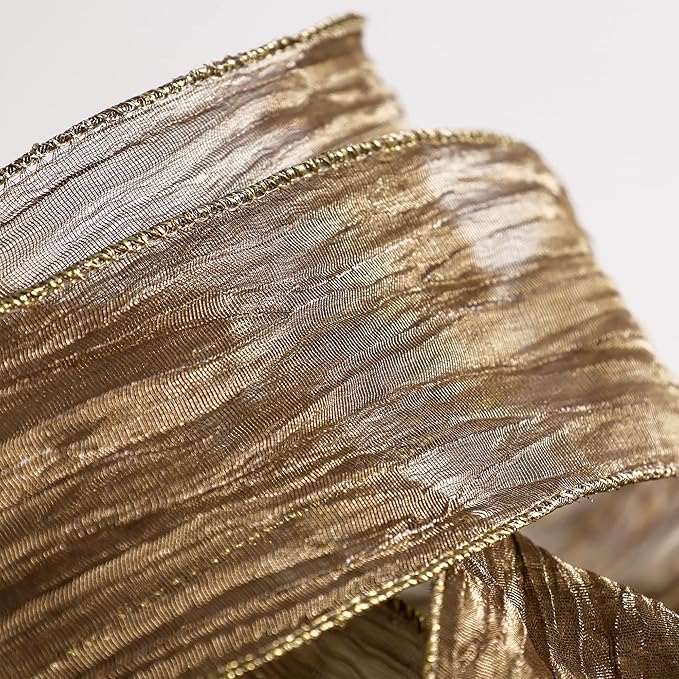 HUIHUANG Copper Brown Wired Ribbon 2-1/2" Shiny Crinkle Wire Edged Metallic Ribbon for Wedding Holiday Wreaths Craft Basket Bows Making Home Decor Gift Wrapping Christmas Tree Top Bows -10 Yards