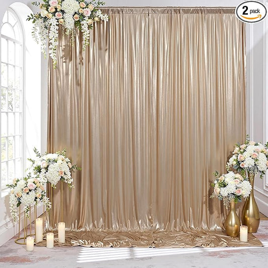 10x10FT Rich Dark Champagne Sequin Backdrop Curtain - 2 Panels 5ft(W) x 10ft(H) Wrinkle Free Shimmer Back Drop Cloth, Glitter Backdrop Drapes for Photography, Birthday, Wedding, Graduation Background
