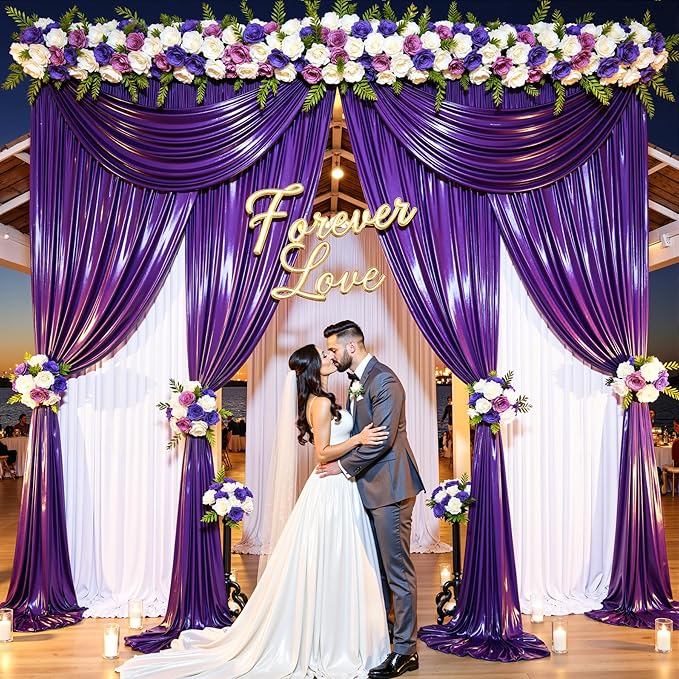 20x12FT Deep Purple Sequin Backdrop Curtain -4 Panels 5x12FT Wrinkle Free Shimmer Back Drop Cloth, Glitter Backdrop Drapes for Photography, Birthday, Wedding, Graduation Background