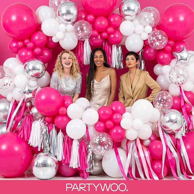 PartyWoo Hot Pink Balloons 99 pcs Different Sizes of 36 18 12 10 5 Inch Magenta Fuchsia Balloon Arch Kit Garland for Baby Shower Wedding Bridal Shower Anniversary Birthday Party Decorations Pink-Y12