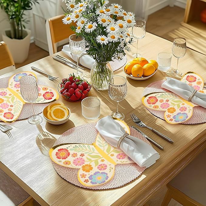 FYSUIMU 24 Pcs Floral Butterfly Paper Plates Gold Foil Flower Disposable Plates Butterfly Shape Party Tableware for Spring Wedding Birthday Table Decor Supplies