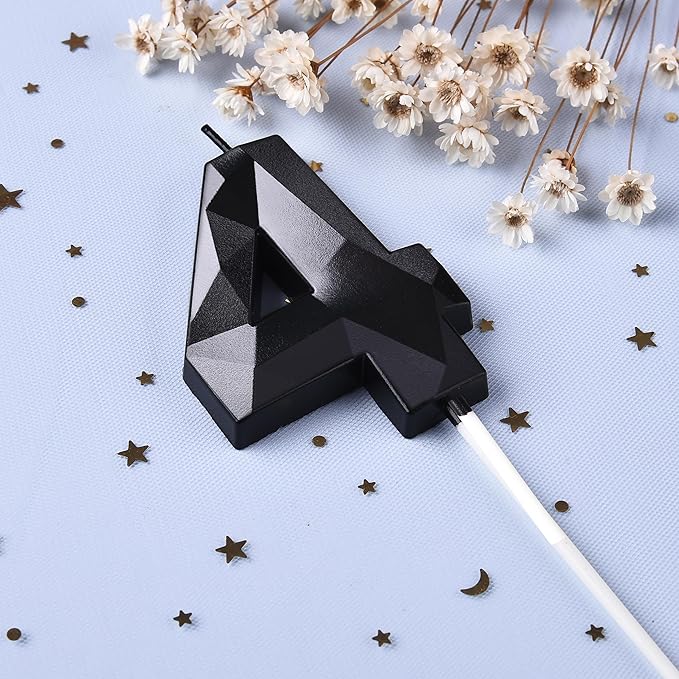 PHD CAKE 2.76 Inch Crystal Black 4 Number Birthday Candles, Black Number Candles, Cake Number Candles, Party Celebration