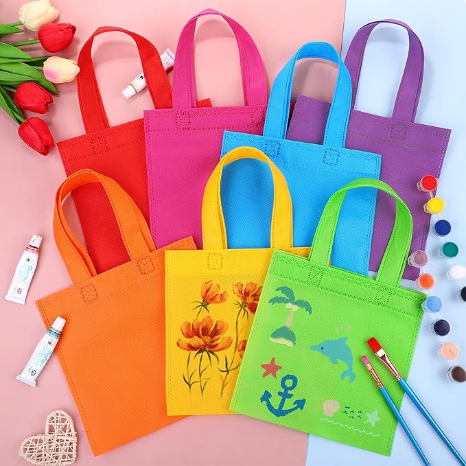 30 Packs Non-woven Party Gift Bags Reusable Goodie Bags 7.9×7.9 Inch Colorful Tote Treat Bag with Handles Rainbow cloth bags for Wedding Birthday