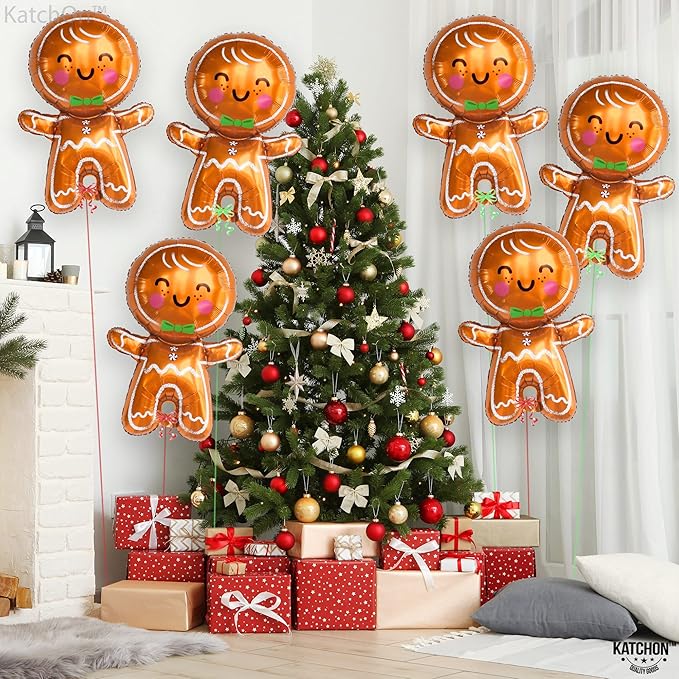 KatchOn, Big Merry Christmas Gingerbread Balloons - Pack of 6 | Gingerbread Man Balloon for Christmas Decorations | Foil Balloons for Xmas Decorations Indoor | Xmas Party Decor