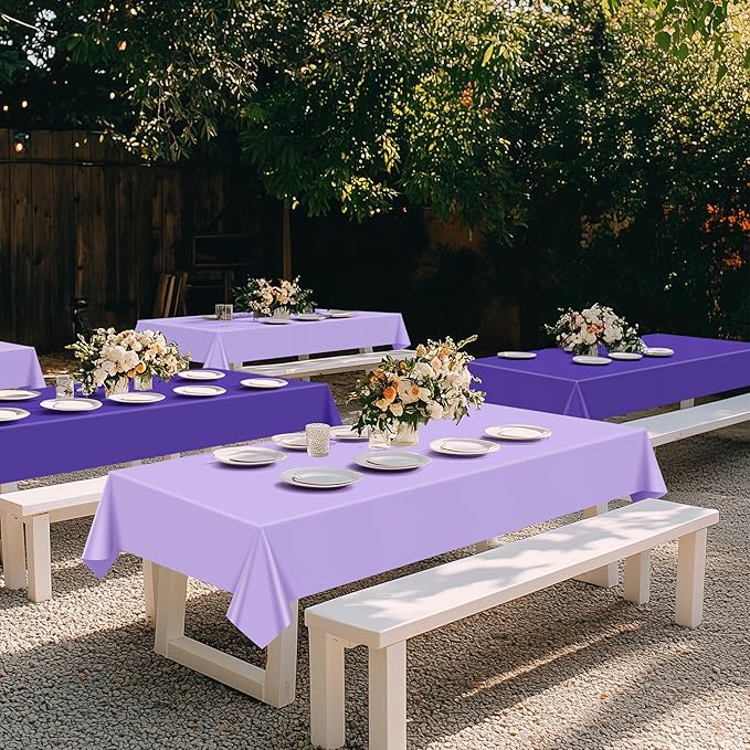 12 Pieces Purple Series Rectangle Tablecloth, 54x72" Solid Color Waterproof & Spillproof Disposable Plastic Table Cover, Durable Party Tablecloth for Dining, Buffet, Picnic, Outdoor Events