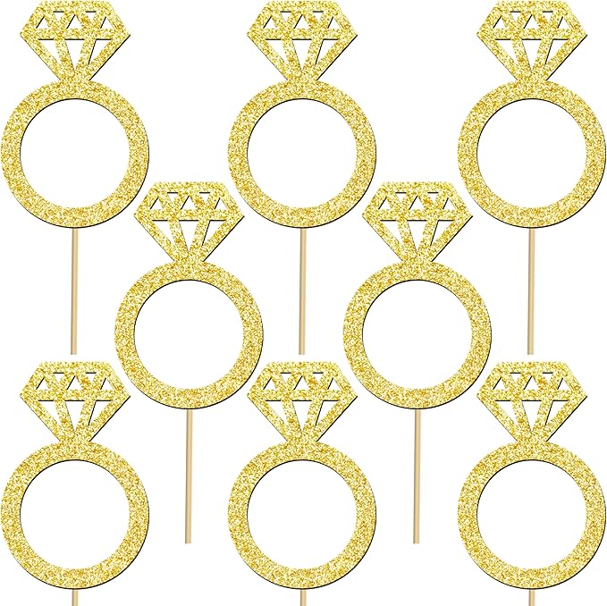 12pcs Gold Glitter Diamond Ring Theme Centerpiece Sticks Engagement Party Centerpieces for Table Wedding Party Table Decorations for Marriage Anniversary Bridal Shower Valentines Party Supplies