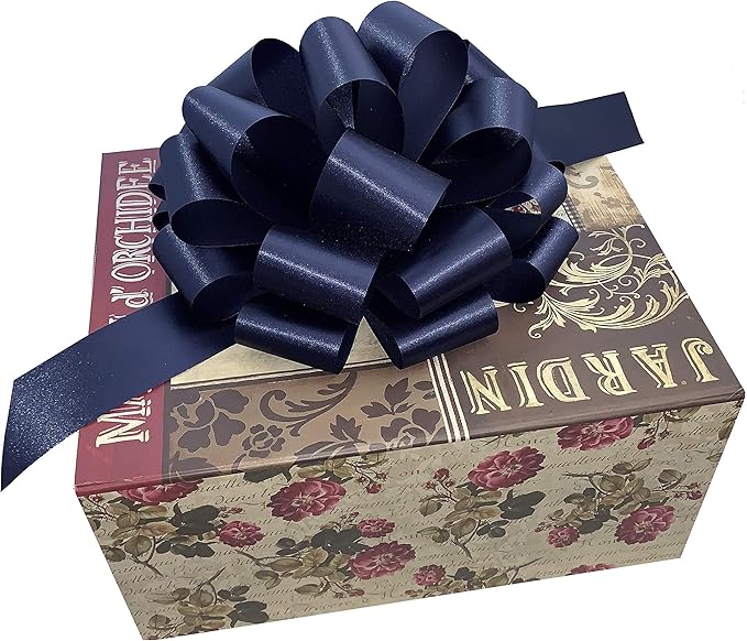 Large Navy Blue Ribbon Pull Bows - 9" Wide, Set of 6, Memorial Day, 4th of July, America 250 Anniversary, Law Enforcement Appreciation, Thin Blue Line, Wreath, Garland, Gift Basket, Father's Day