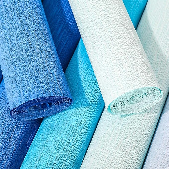 Whaline 8 Rolls Blue Crepe Paper Streamers 25 x 250cm 4 Gradient Blue Colors Party Decorative Craft Streamers Roll for Graduation Party Supplies Backdrop DIY Gift Wrapping Room Wall Decor