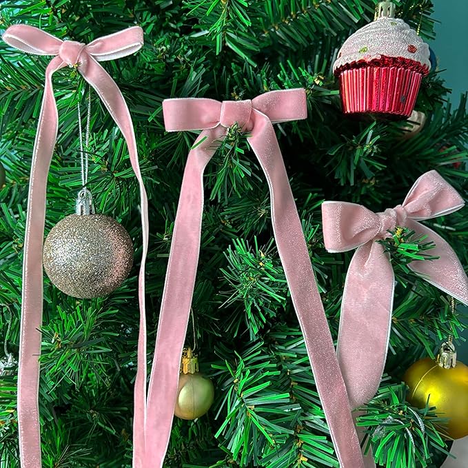 Pink Velvet Ribbon, Velvet Christmas Ribbon Set, 3 Rolls 3/8, 5/8, 1 inch Wide, 30 Yards Vintage Ribbons for Gift Wrapping Christmas Tree Ornaments, Crafts, Wedding Invitations