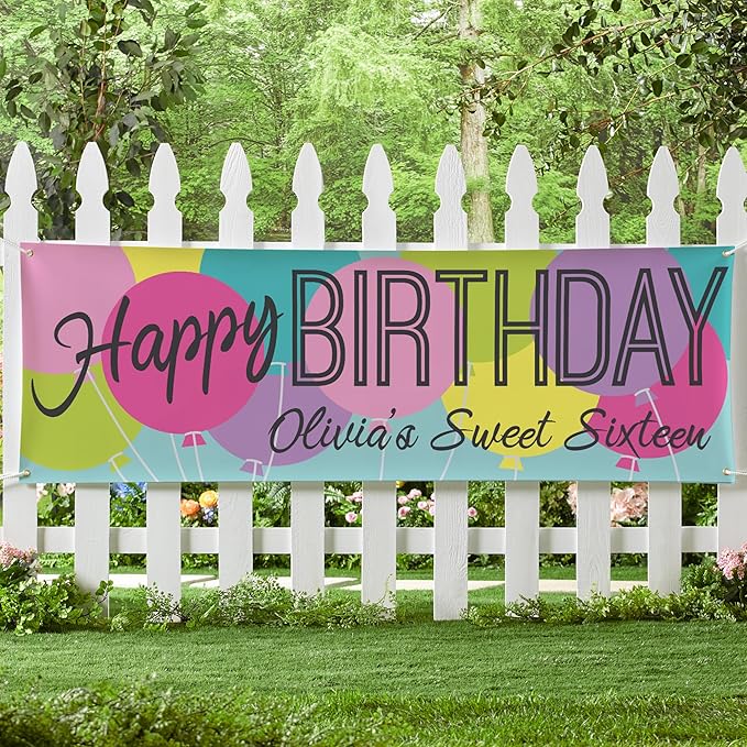Let's Make Memories Personalized Happy Birthday Banner for Kids - Custom Birthday Party Decorations - Indoor/Outdoor Vinyl - Any Text - Balloons - Primary Colors - 6ft