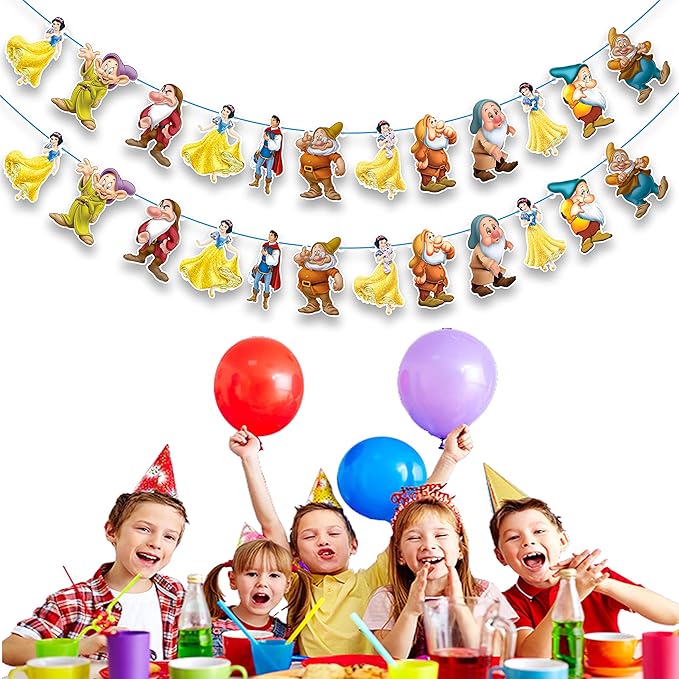 Snow White and The Sevn Dwafs Garland Decoration – Magical Princess Birthday Party Supplies – Colorful and Durable Birthday Garland for Party Decorations – Perfect for Boys and Girls Celebration