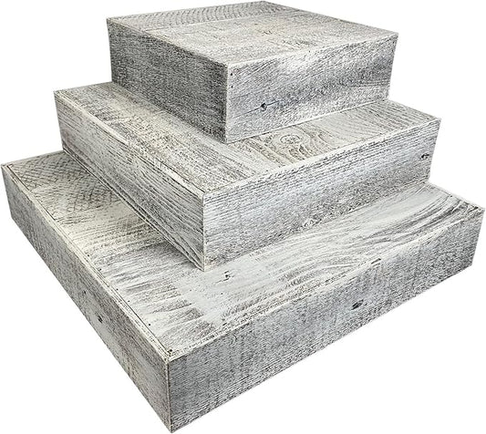 BARNWOODUSA Wood Cake Stand Set of 3 White Wash Rustic Wooden Wedding Dessert Stand Vintage Sturdy 100% Reclaimed Wood