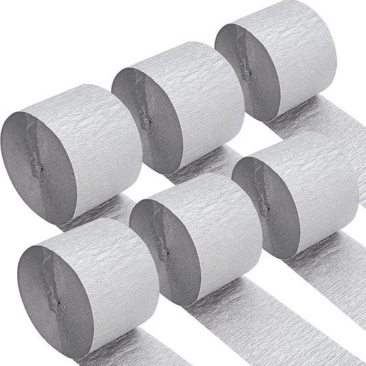 Oun Nana Silver Crepe Paper Streamers Party Decorations, 6 Rolls 738 Ft Party Streamers for Birthday, Baby Shower, Wedding, Graduation, Backdrops, Ceilings and DIY Crafts