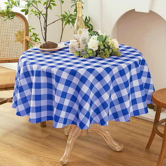 Waterproof Plaid Tablecloth Fabric - Round 70 Inch Classic Gingham Checker Table Cloth for Indoor/Outdoor Use - Buffalo Table Cover for Picnics, BBQs, and Parties