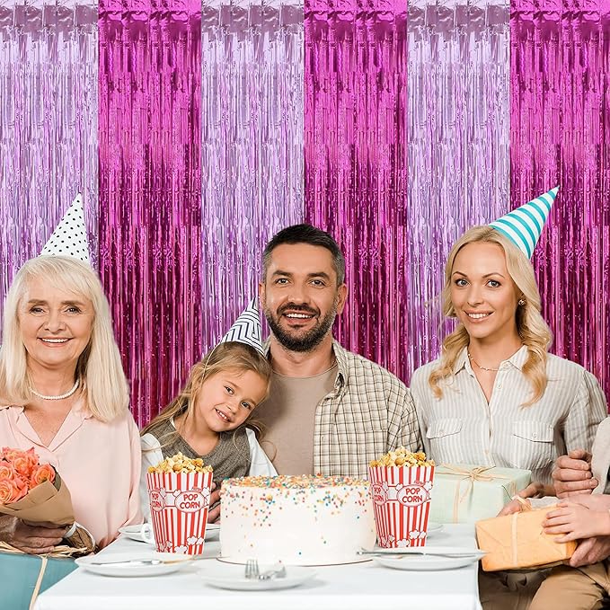 BEISHIDA 3Pcs Hot Pink Door Streamer Colorful Hot Pink Colour Scheme Backdrop Foil Fringe Tinsel Curtains Hot Girls Mean Girls Backdrops for Birthday Valentines's Day Decoration (3.28 ft x 6.56 ft)