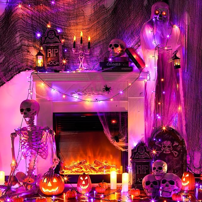 JMEXSUSS 800 LED Orange and Purple Halloween Lights, 272ft Halloween String Lights Outdoor Waterproof, 8 Modes Plug in Twinkle Light for Tree Party Decor