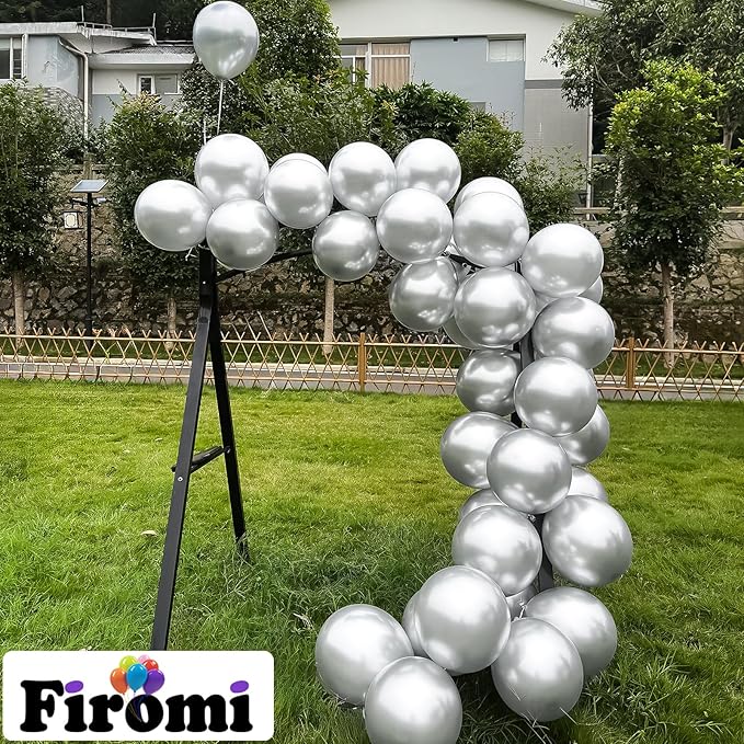 Firomi Metallic Silver Balloons 12-inch 100 Pack Helium Shiny Chrome Silver Thicken Latex Balloon for Wedding Birthday Party Party Balloons (with 3 Ribbons)