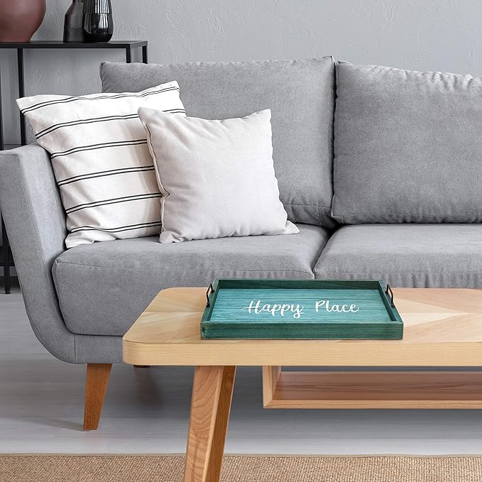 Elegant Designs HG2000-BHP Decorative Wood Serving Tray w/Handles, 15.50" x 12", Happy Place (Pack of 4)